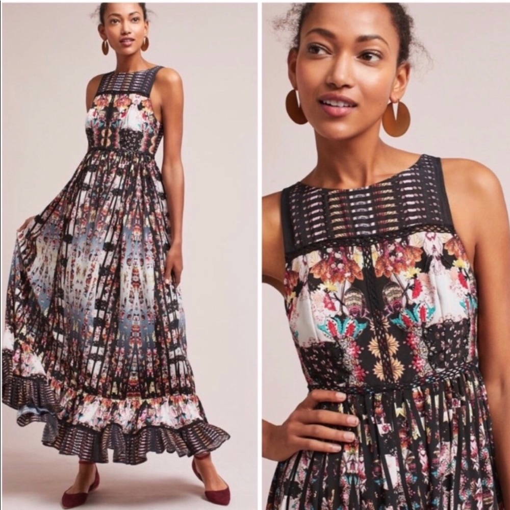 Anthropologie Black Amira Tiered Maxi Dress